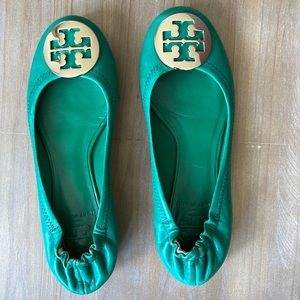 Tory Burch Reva leather flats. Good medallion